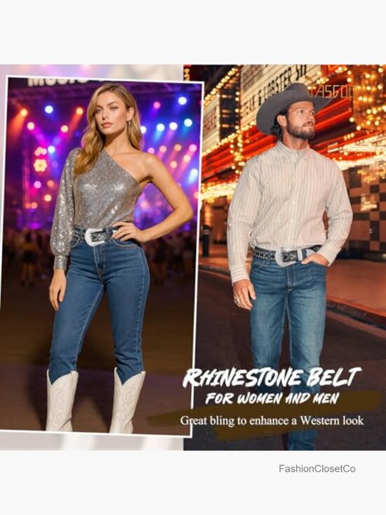 Studded Rhinestone Leather Western Belt for Jeans main image 3